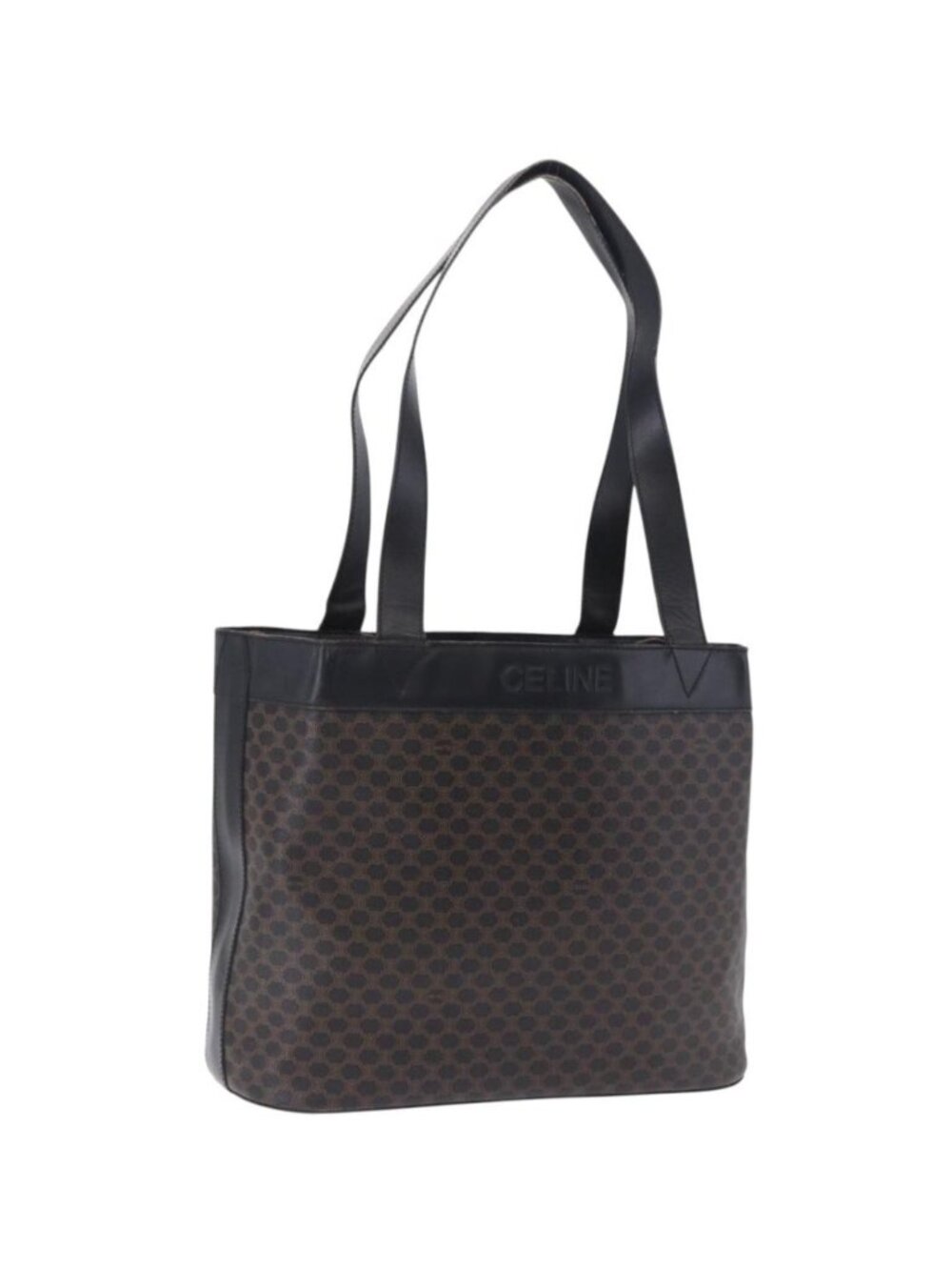 CELINE Macadam Canvas Tote Bag PVC Leather Black Gold